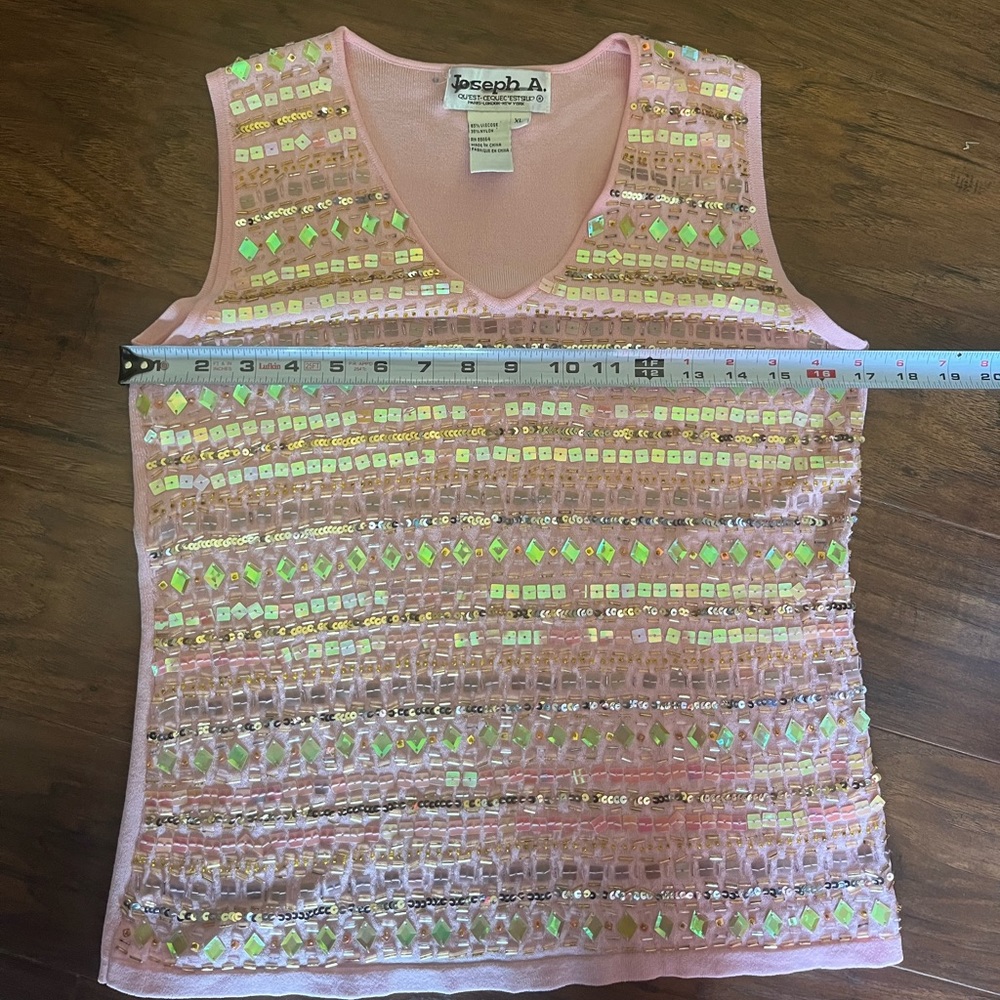 Vintage Joseph A Sequin Iridescent Pink Tank Top Fits like M/L - Picture 5 of 7